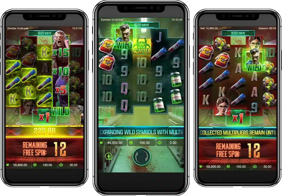 รูปแบบตัวเกมสล็อต Zombie Outbreak ที่เล่นง่าย ไม่ซับซ้อน