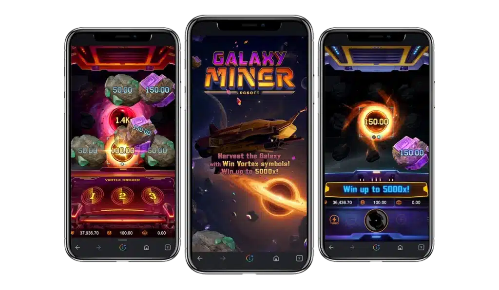 รูปแบบตัวเกมสล็อต นักล่าหินอวกาศ Galaxy Miner